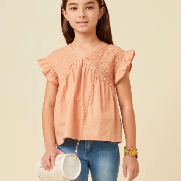 Hayden Girls Swiss Dot Smocked Bodice Ruffled Top, size M - Picture 2 of 8